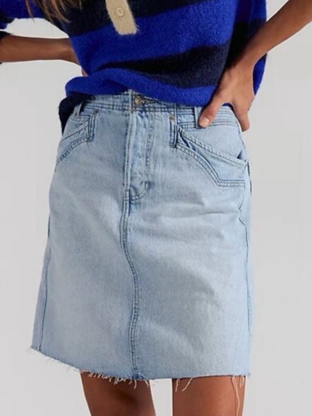 We The Free Light Wash Denim Mini Skirt - Light Blue